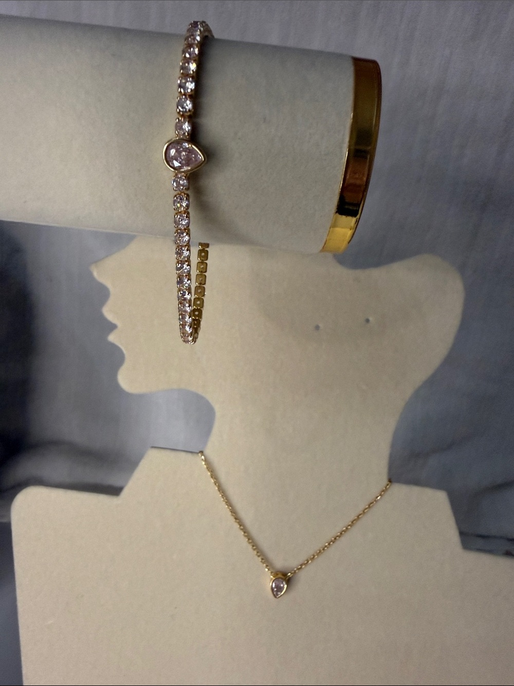 Delicate Gold Pear Tennis Bracelet and Necklace Set